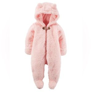 NWOT Carters Grey Sherpa Teddy Bear Baby Snow Suit